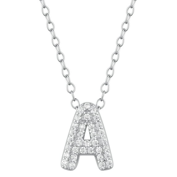 Brilliance Fine Jewelry Women's Simulated Diamond Initial Necklace in Sterling Silver