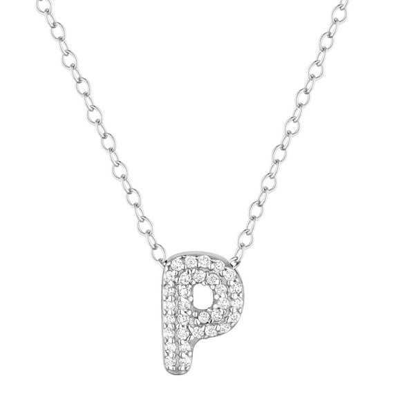 Brilliance Fine Jewelry Women's Simulated Diamond Initial Necklace in Sterling Silver