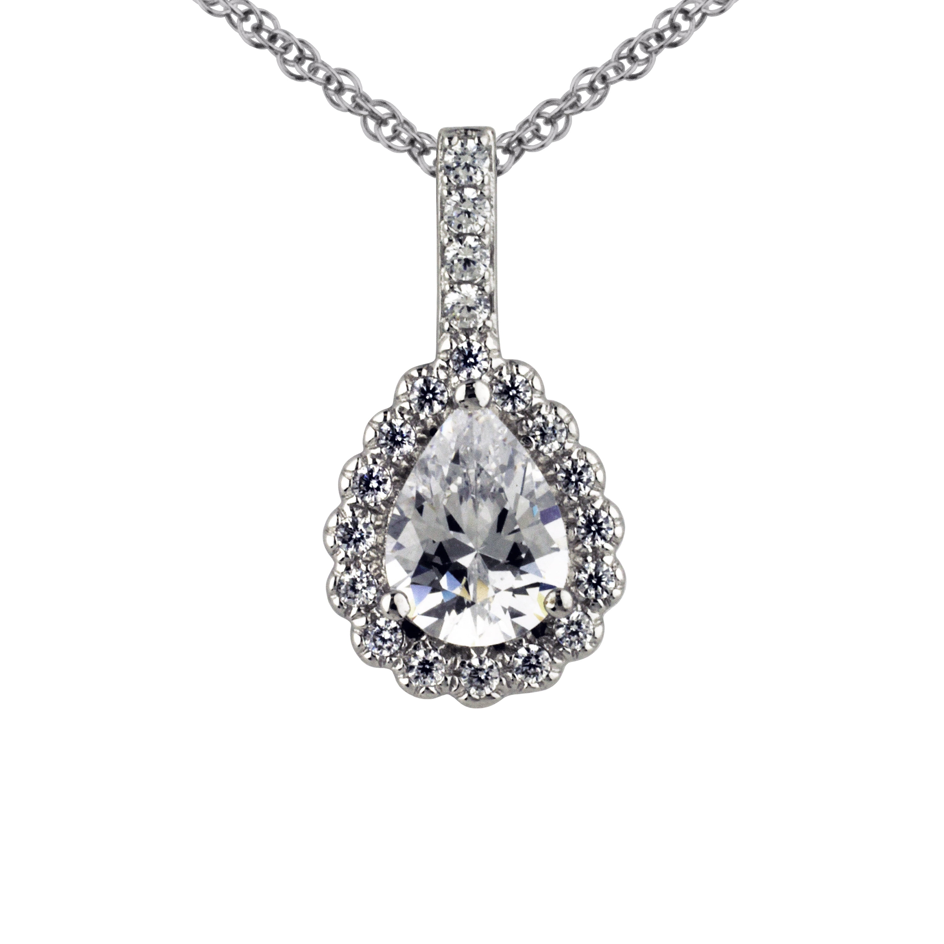 Brilliance Fine Jewelry Women's Simulated Diamond Pear Halo Pendant in Sterling Silver