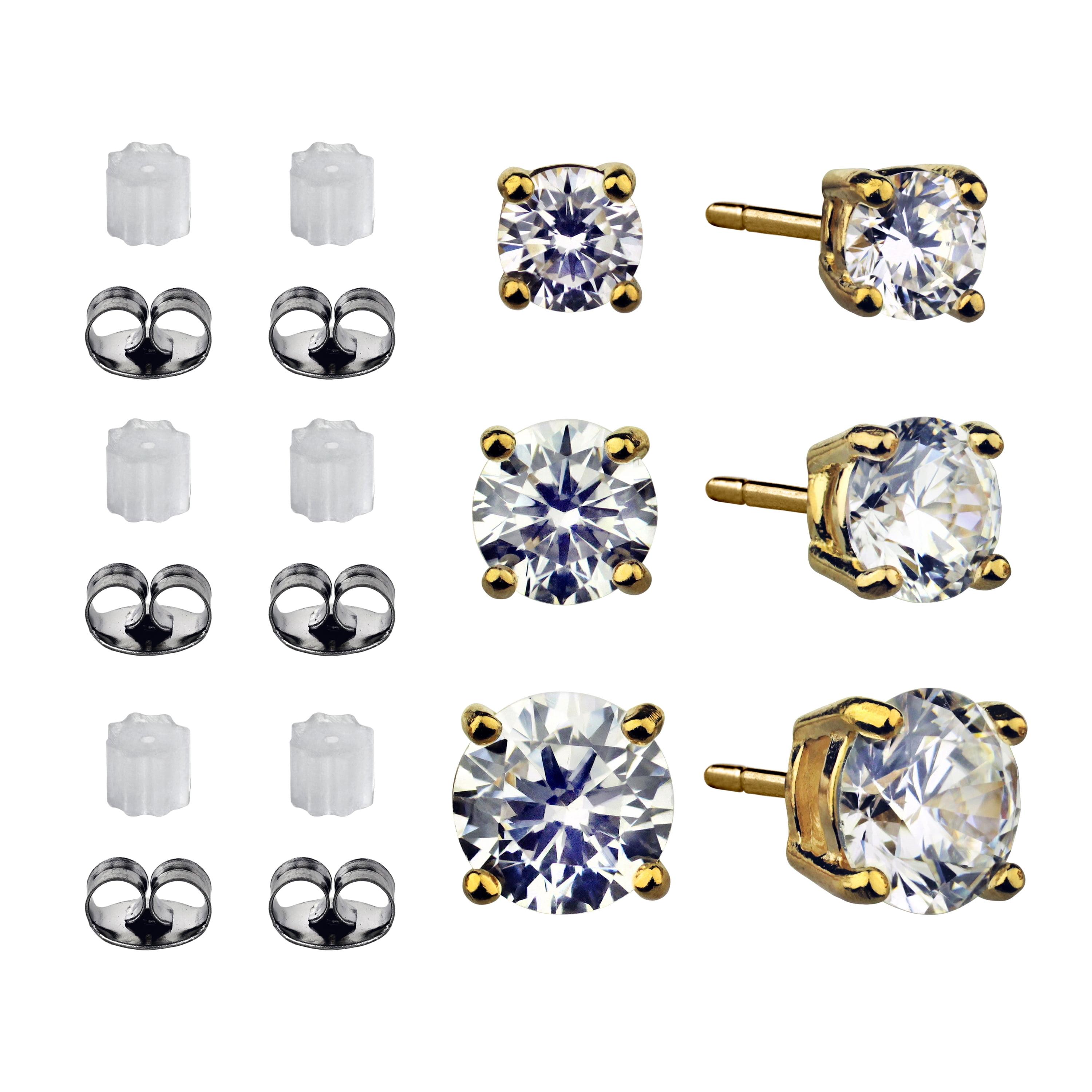 Brilliance Fine Jewelry Women's Simulated Diamond Round Earring Set in 14KT Gold Plated Sterling Silver
