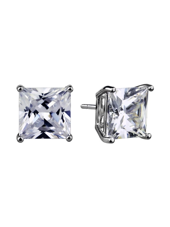Women's Simulated Diamond Square Stud Earrings in Sterling Silver 8MM