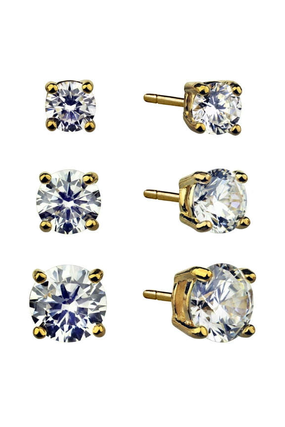 Women's Simulated Diamond Trio Round Earring Set in 14KT Gold Flash Plated Sterling Silver