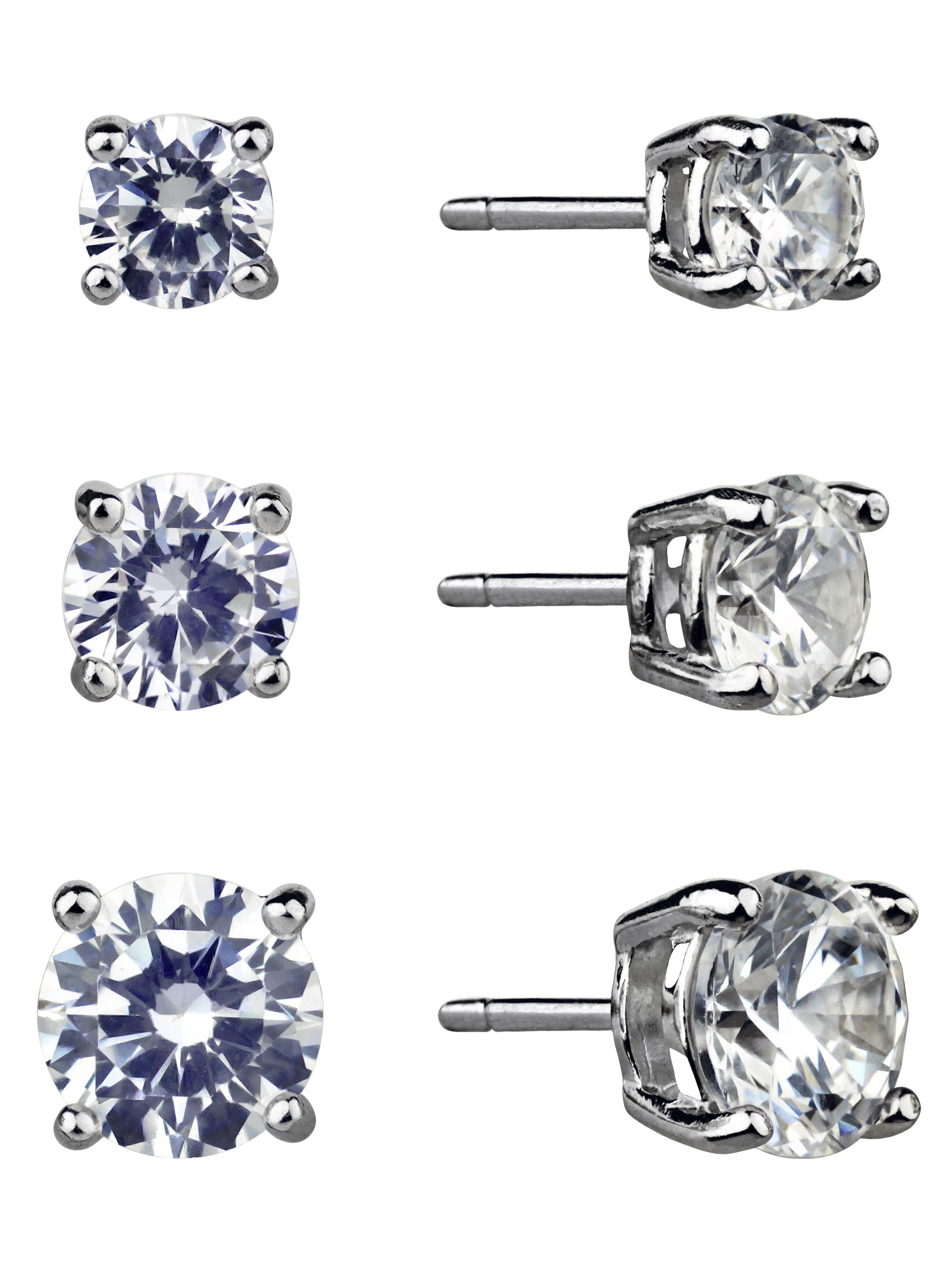 BRILLIANCE FINE JEWELRY Women's Simulated Diamond Trio Round Earring Set in Sterling Silver