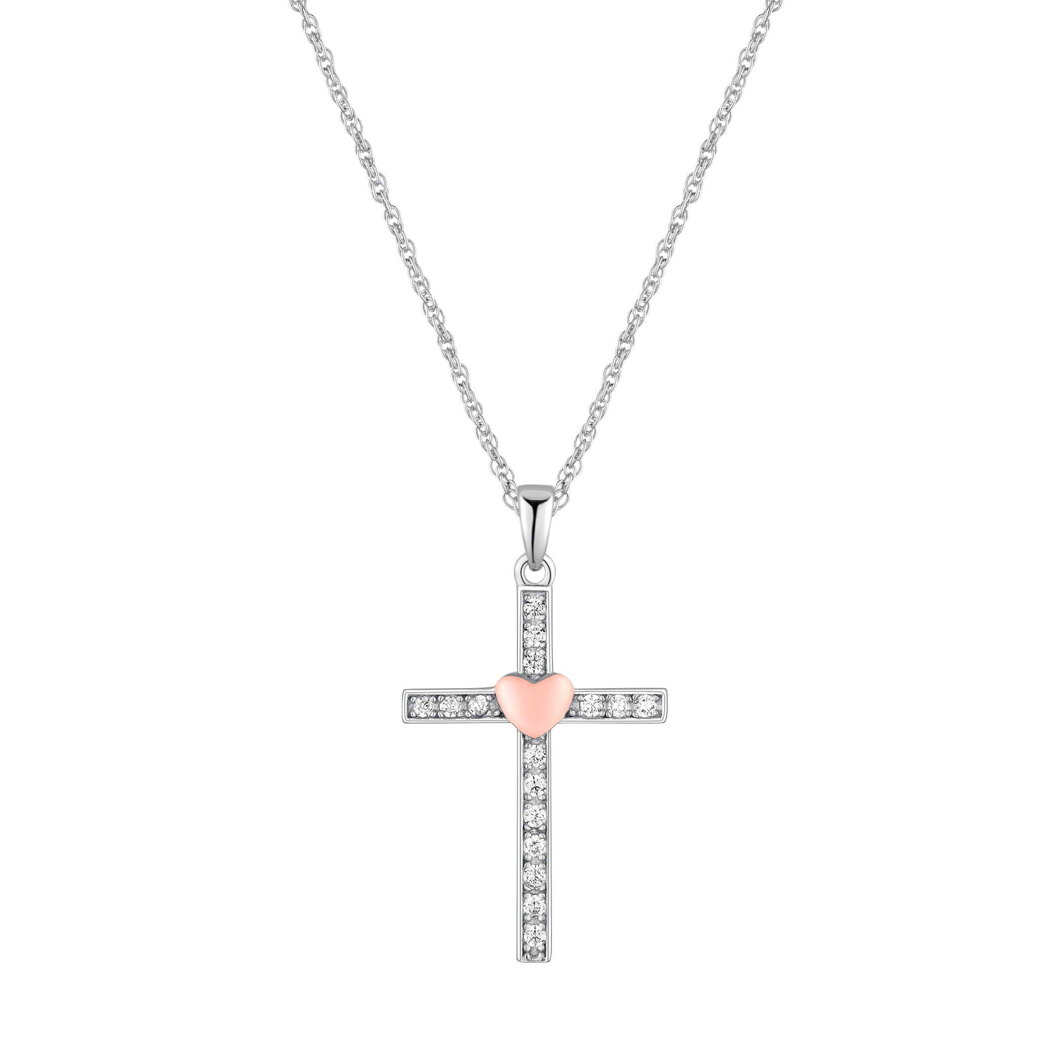 Brilliance Fine Jewelry Women' s Simulated Diamond Two-Tone Cross Pendant in Sterling Silver