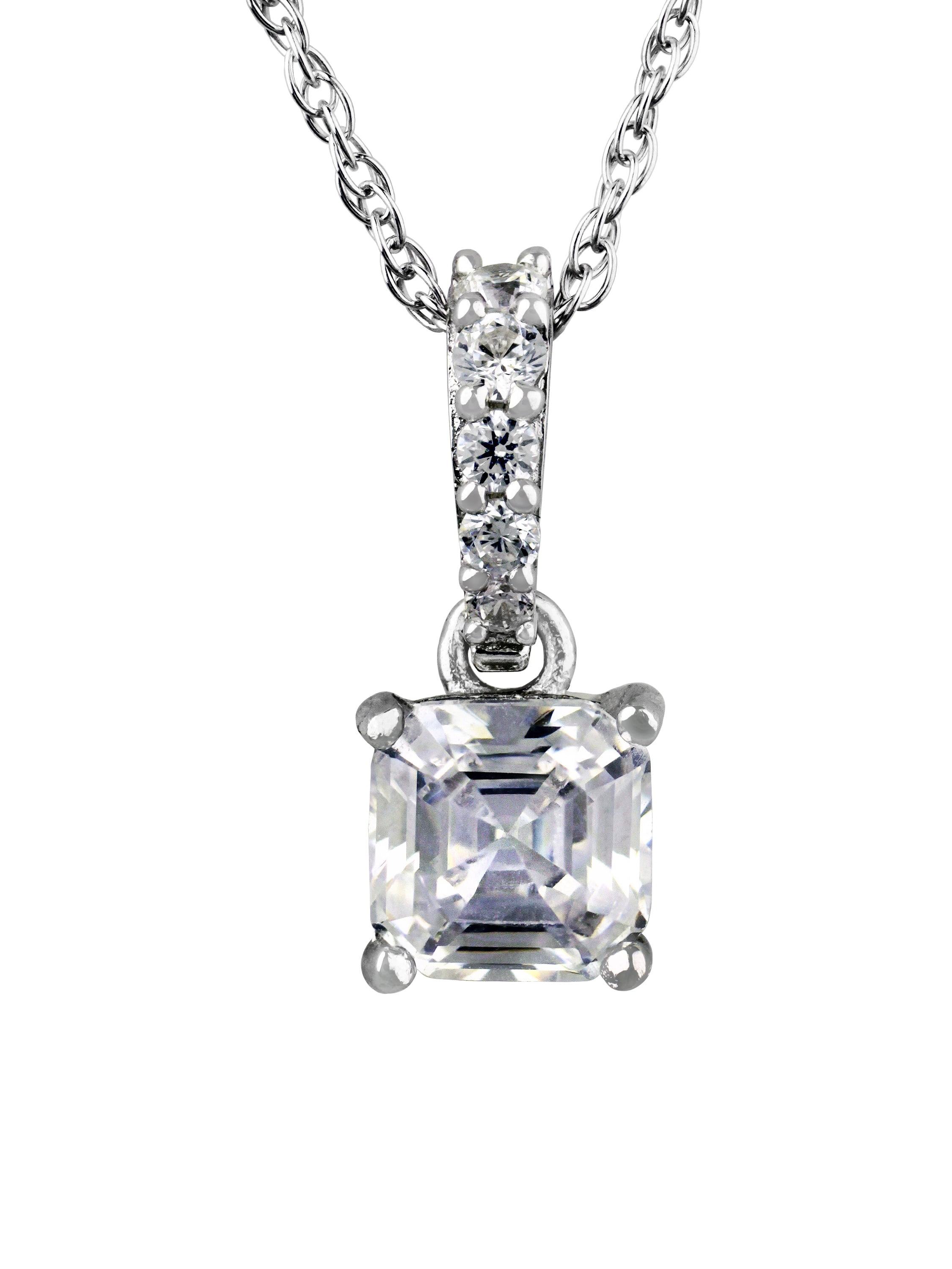 Brilliance Fine Jewelry Women's Square Simulated Diamond Necklace in Sterling Silver