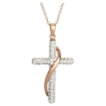 Brilliance Fine Jewelry Women's Sterling Silver 14KT Gold Plated Crystal Cross Pendant Necklace, 18" chain