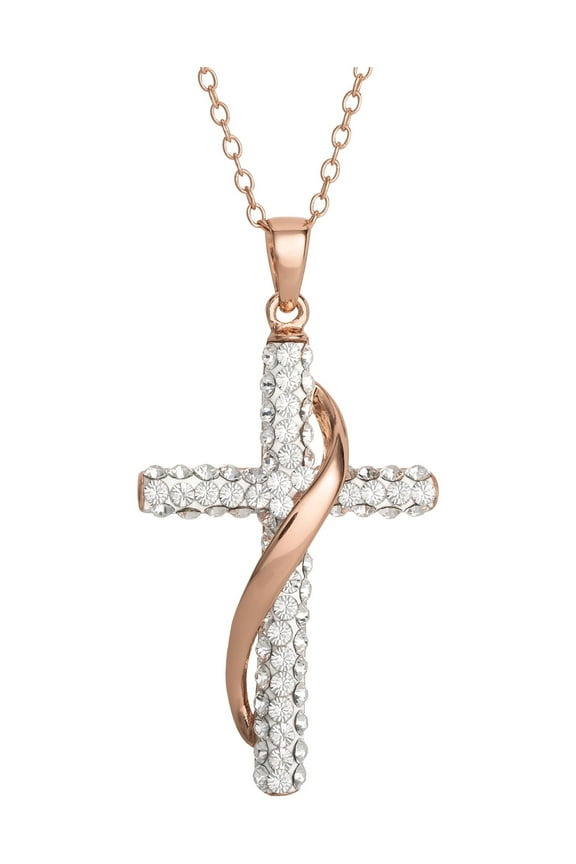 Women's Sterling Silver 14KT Gold Plated Crystal Cross Pendant Necklace, 18" chain