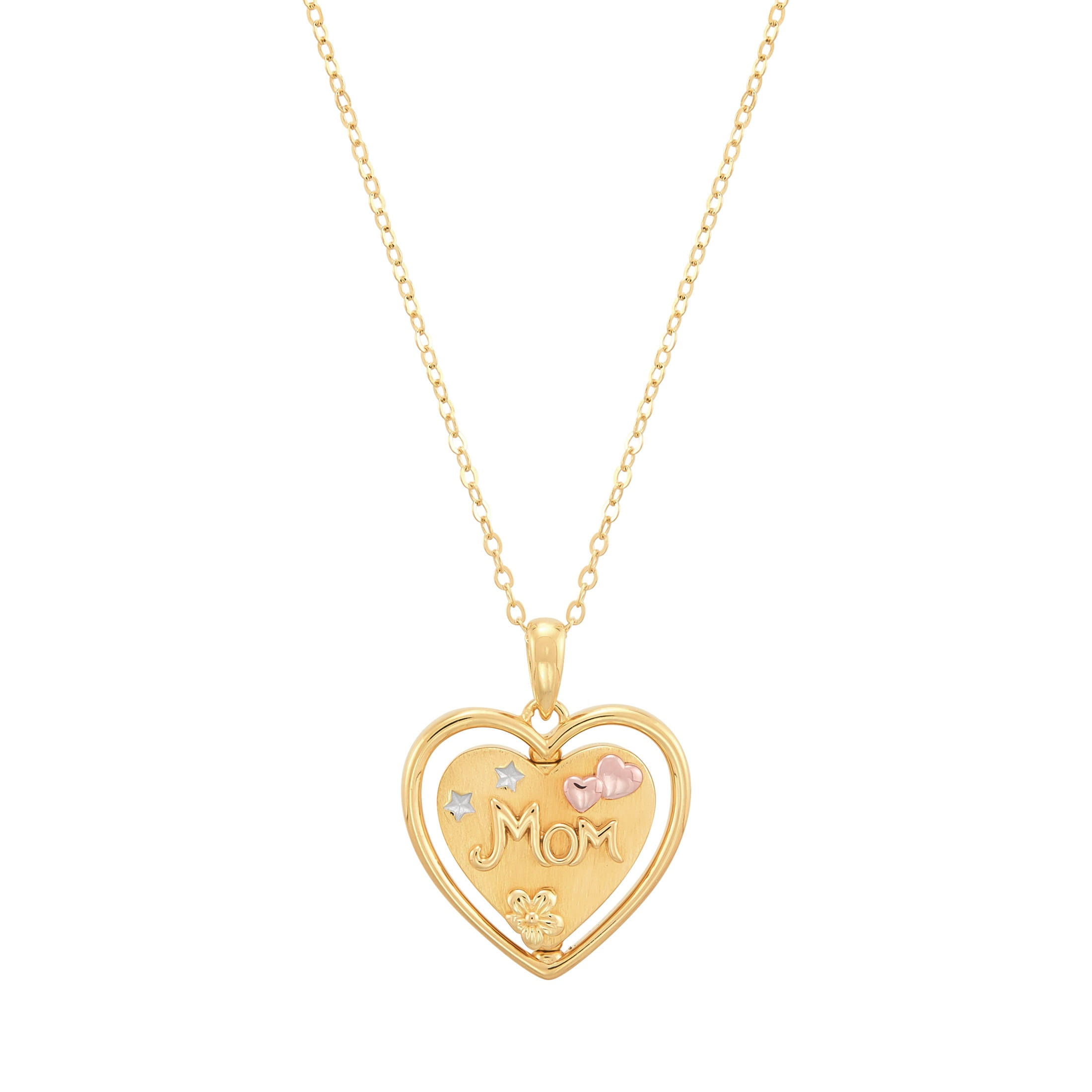 Brilliance Fine Jewelry Women's Sterling Silver 14KT Gold Plated Spinning "Mom" Heart Pendant Necklace, 20"
