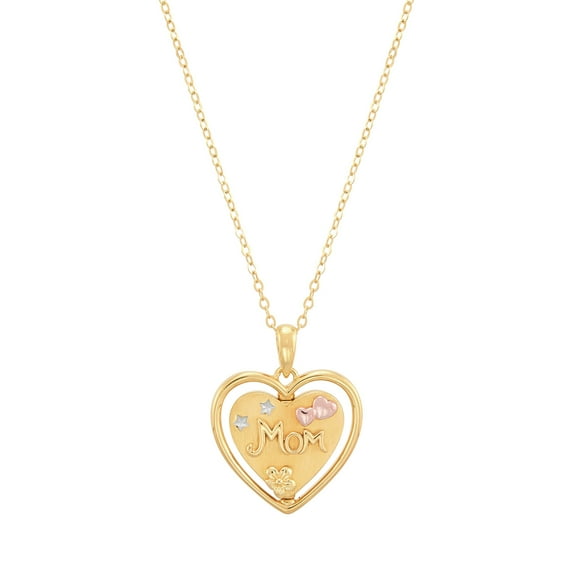 Brilliance Fine Jewelry Women's Sterling Silver 14KT Gold Plated Spinning "Mom" Heart Pendant Necklace, 20"
