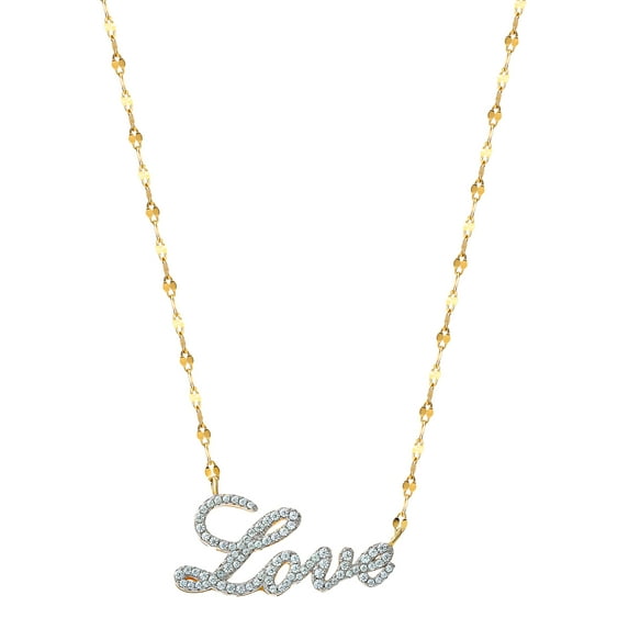 Brilliance Fine Jewelry, Women's Sterling Silver, 14kt Gold Plated Diamond Love Necklace, 18" Chain