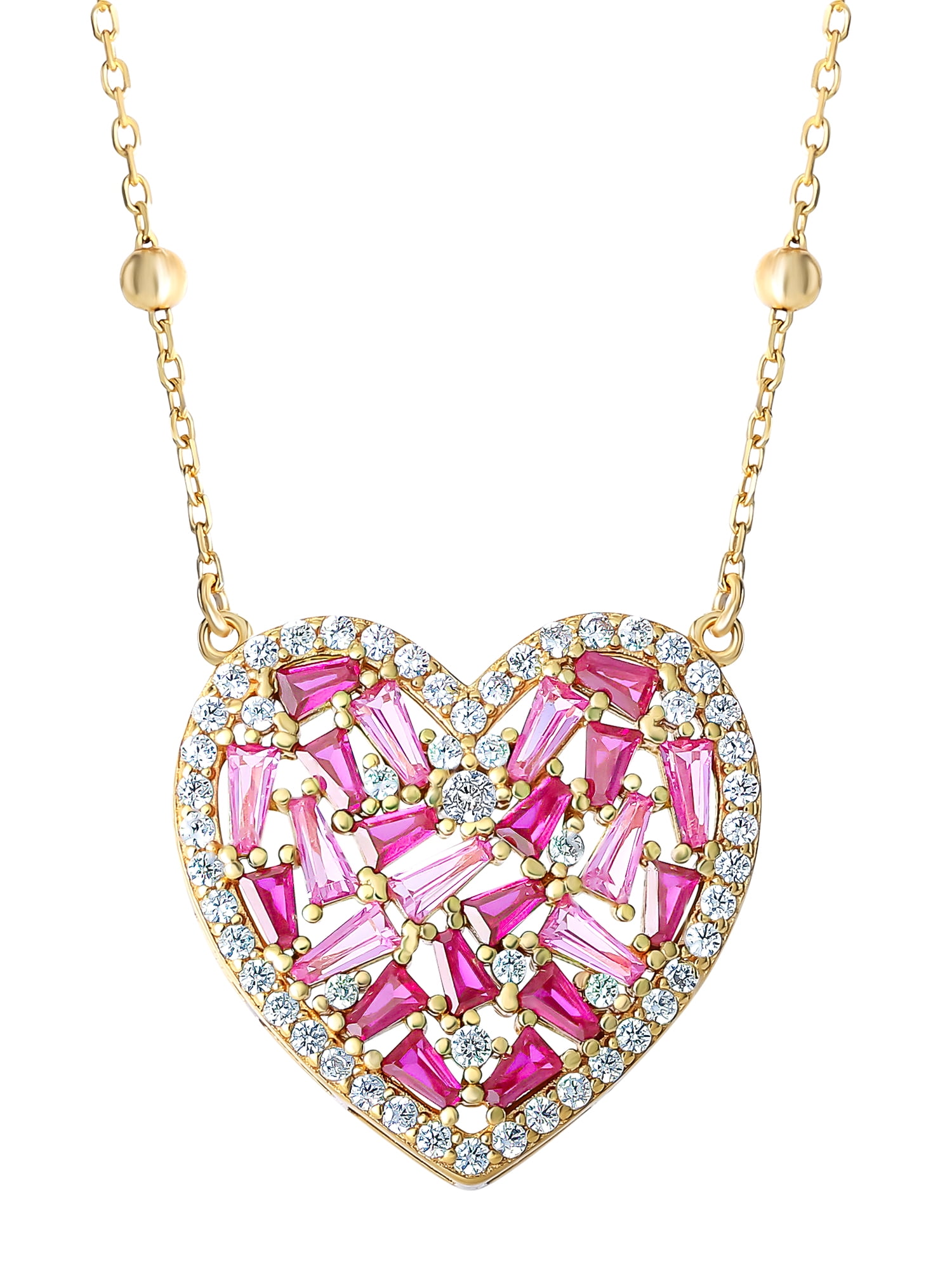 BRILLIANCE FINE JEWELRY Women's Sterling Silver 14kt Gold Plated Heart Pendant, 18" Chain