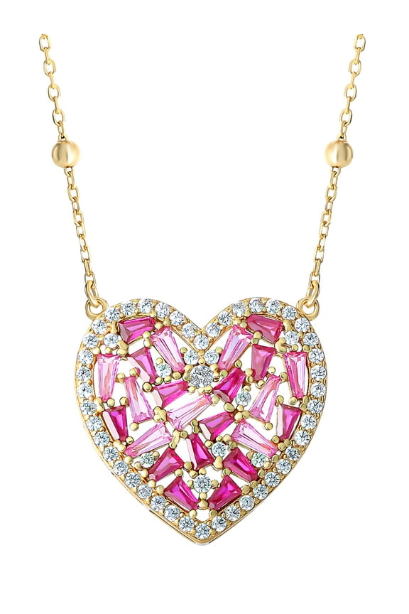 Women's Sterling Silver 14kt Gold Plated Heart Pendant, 18" Chain