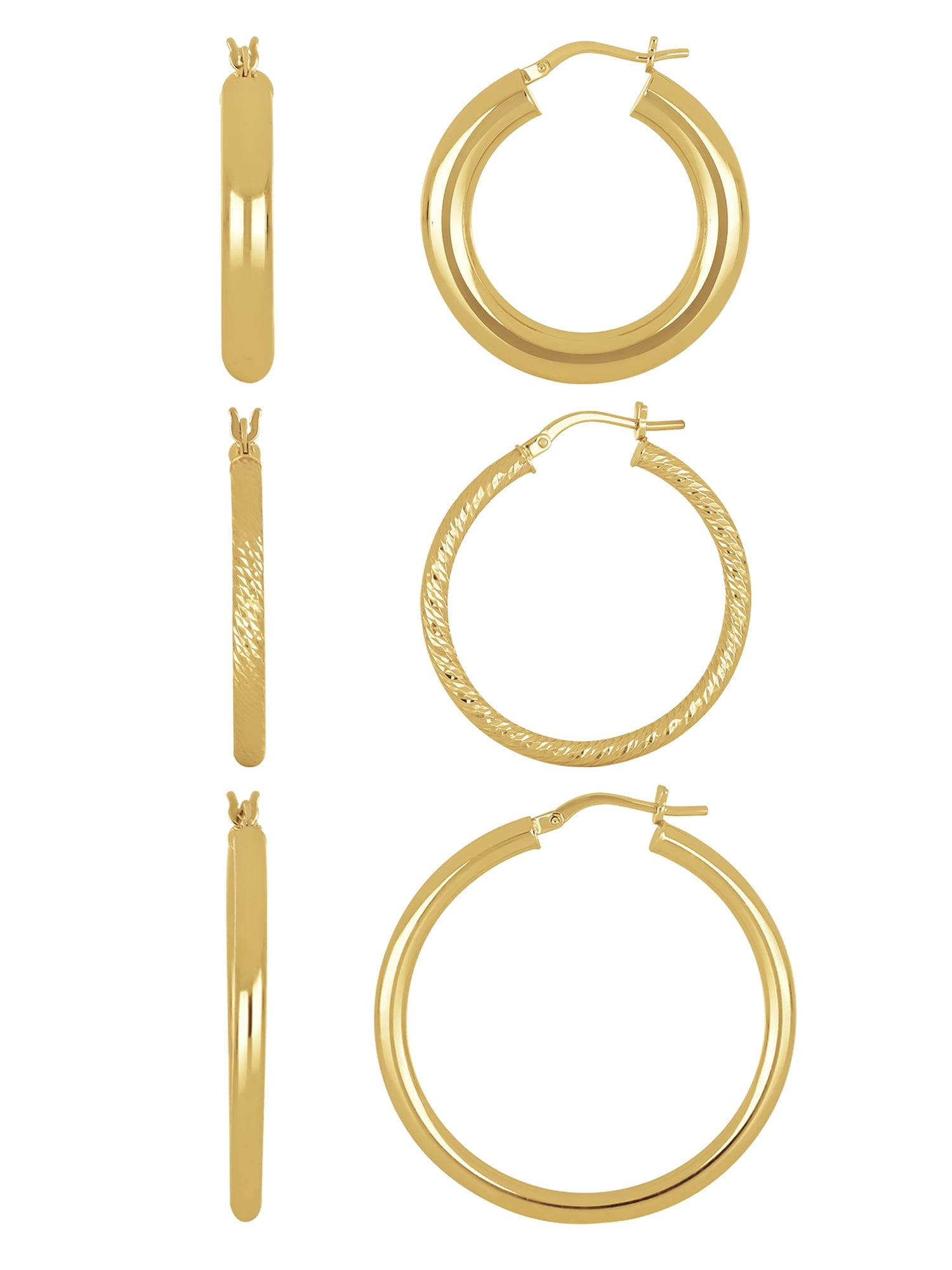 Brilliance Fine Jewelry Women's Sterling Silver 14kt Gold Plated Hoop Earring Set, 3 Pairs