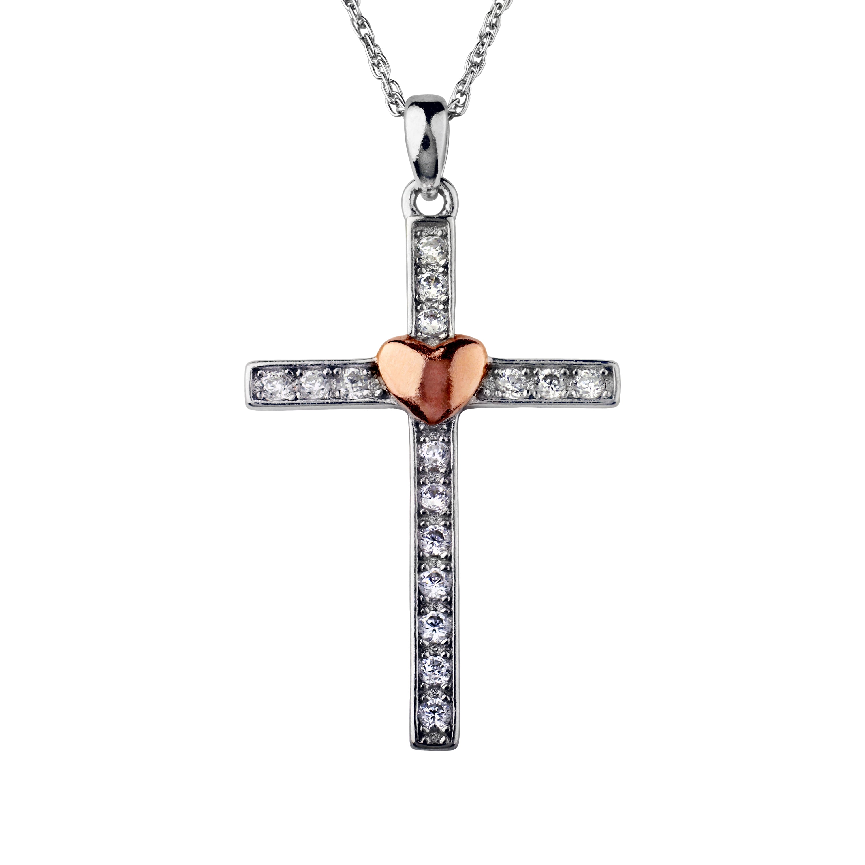 Brilliance Fine Jewelry Women's Sterling Silver Cross Necklace with Simulated Diamonds