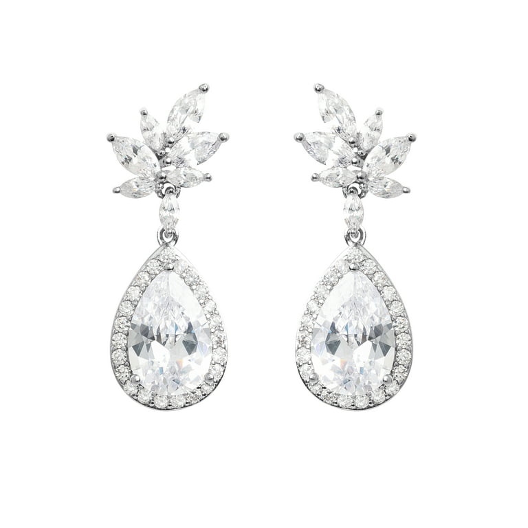Brilliance Fine Jewelry Women's Sterling Silver Cubic Zirconia Pear Shape Drop  Earrings - Walmart.com