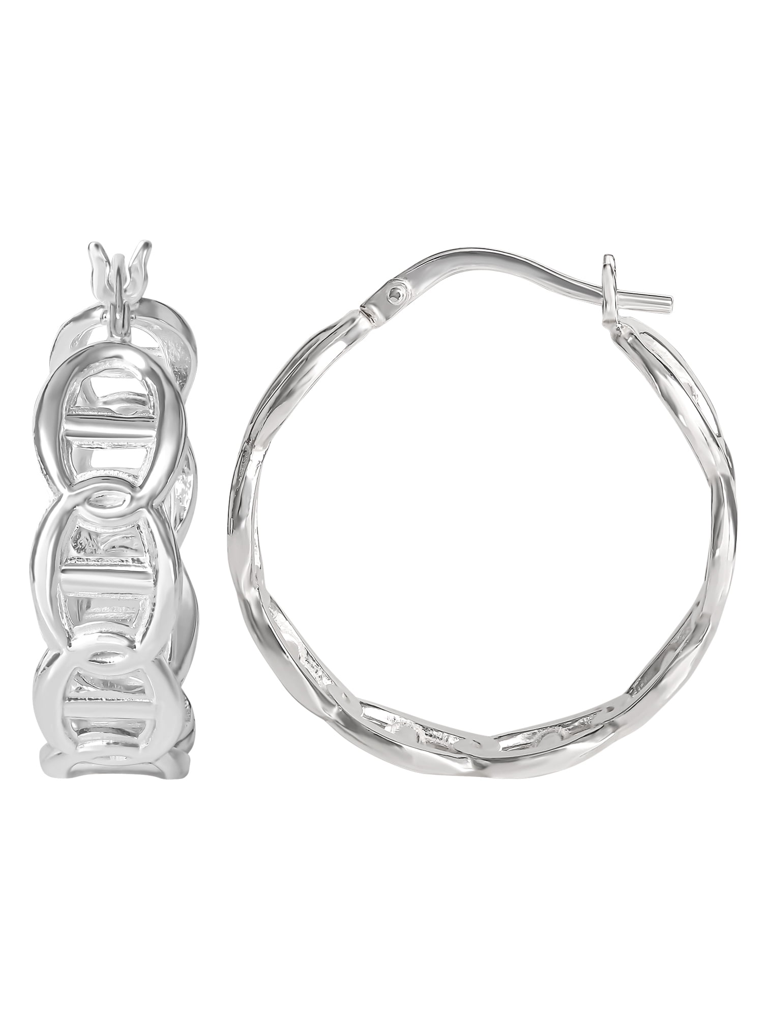 BRILLIANCE FINE JEWELRY Womens Sterling Silver Mariner Chain Hoop Earrings