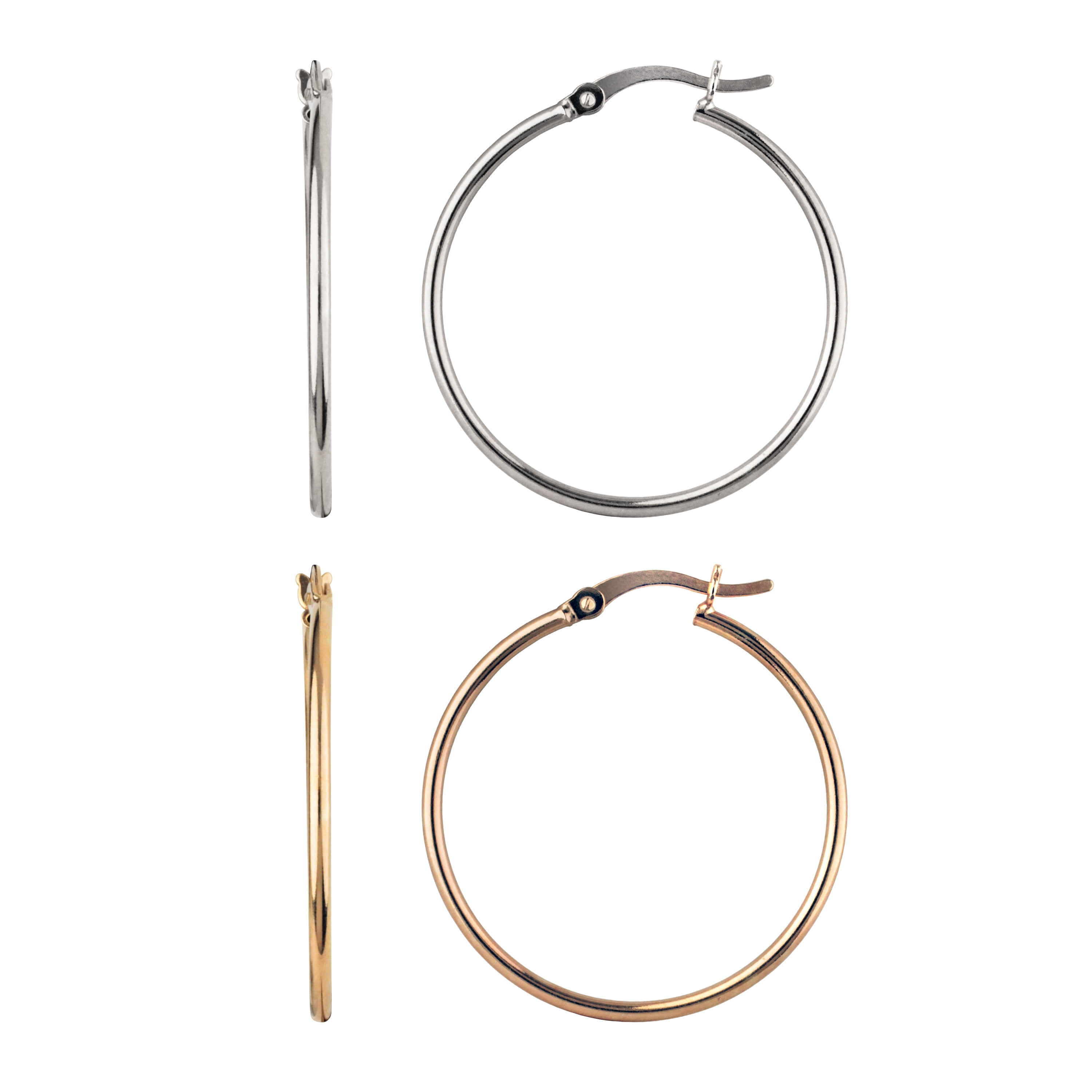 Brilliance Fine Jewelry Women's Sterling Silver and 14KT Rose Gold Plated Hoop Earrings 30MM