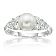 Brilliance Fine Jewelry Women's Sterling Silver and Freshwater Pearl with white Cubic Zirconia Ring