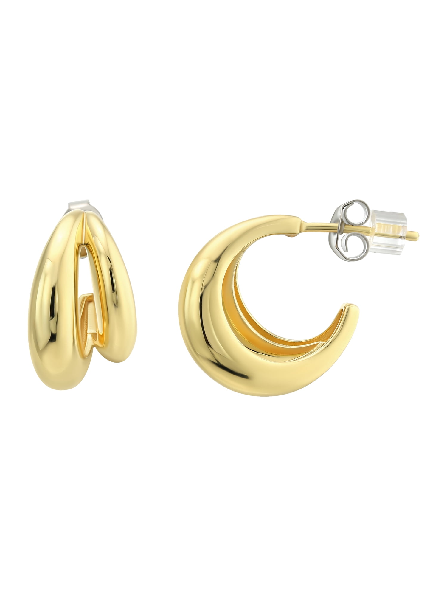 Brilliance Fine Jewelry Women's Two Row Hoop in 14KT Gold Plated Sterling Silver