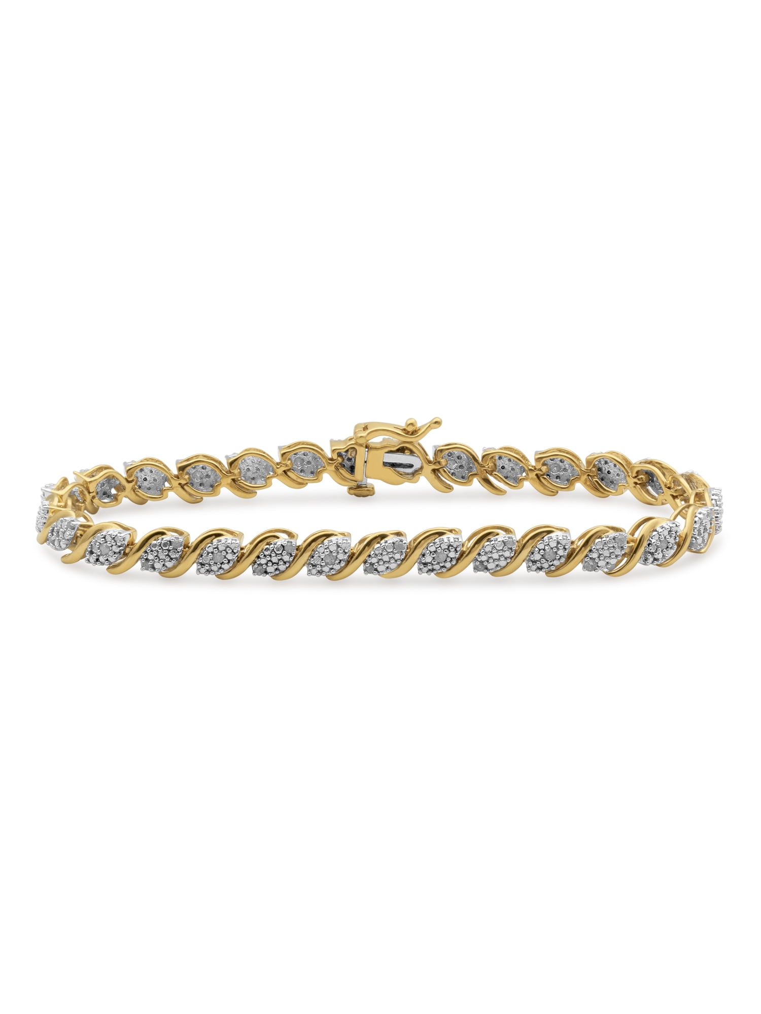 Brilliance Fine Jewelry Yellow Gold-Plated Diamond Bracelet 0.5 ct, Sterling Silver, 7.5", Braid