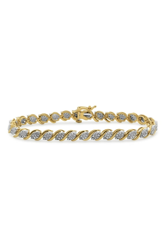 Yellow Gold-Plated Diamond Bracelet 0.5 ct, Sterling Silver, 7.5", Braid