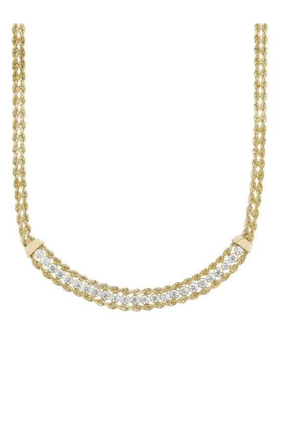 Yellow Plated Rope Cubic Zirconia Station Necklace, 18"
