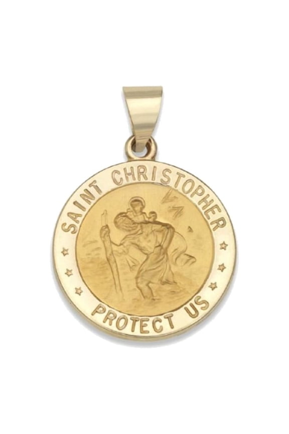 14 KT Yellow Gold Saint Christopher Medal Round Religious Pendant