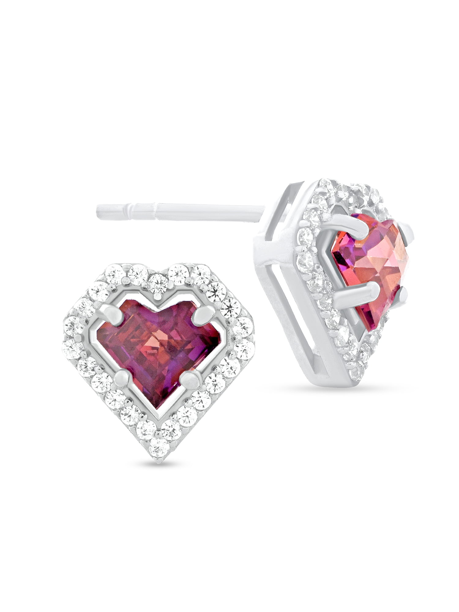 Brilliance Fine Jewerly Red Cubic Zirconia Heart Frame Sterling Silver Earrings