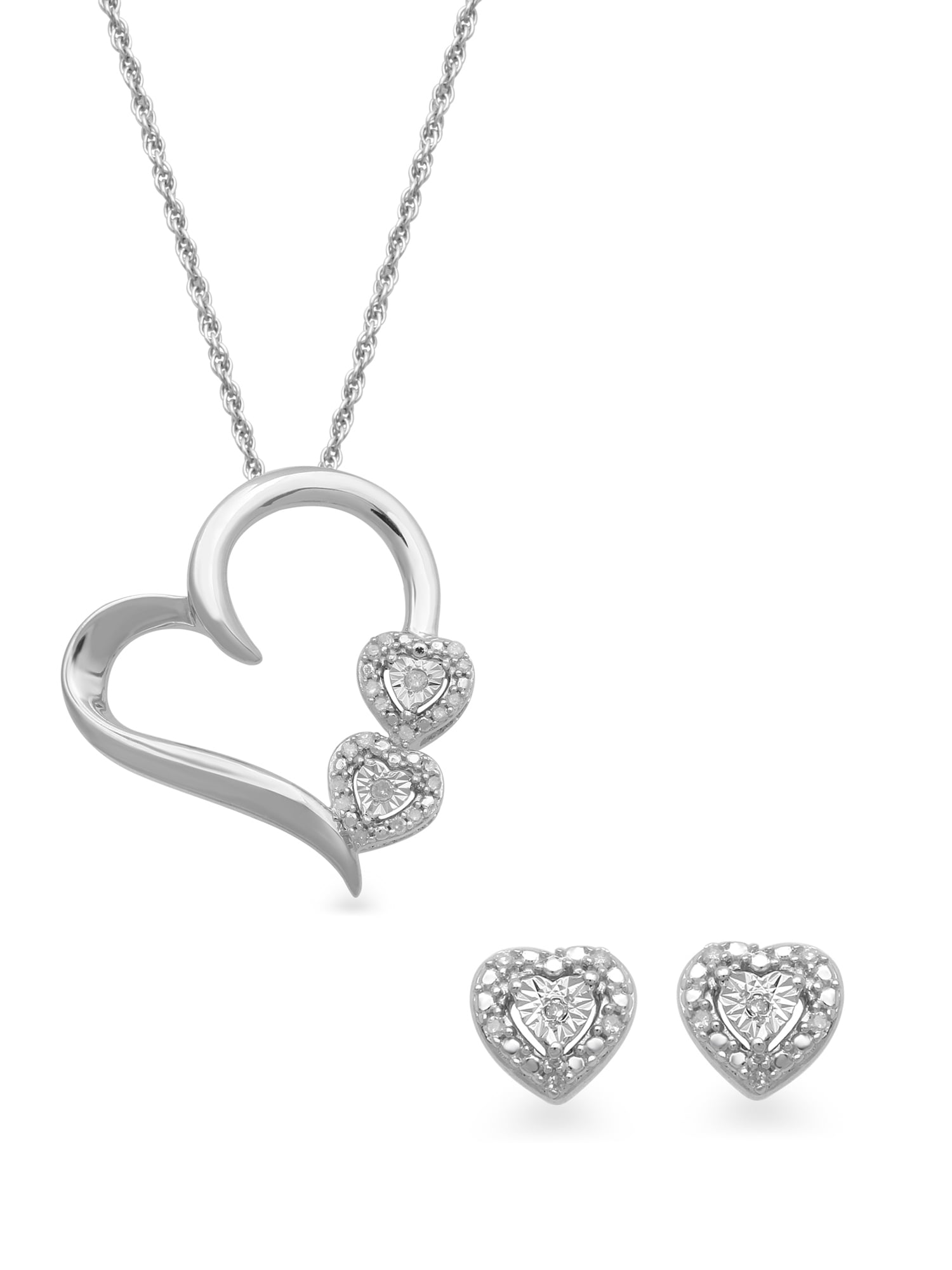 Brilliance Fine Jewelry Diamond Accent Heart Necklace and Earring Set