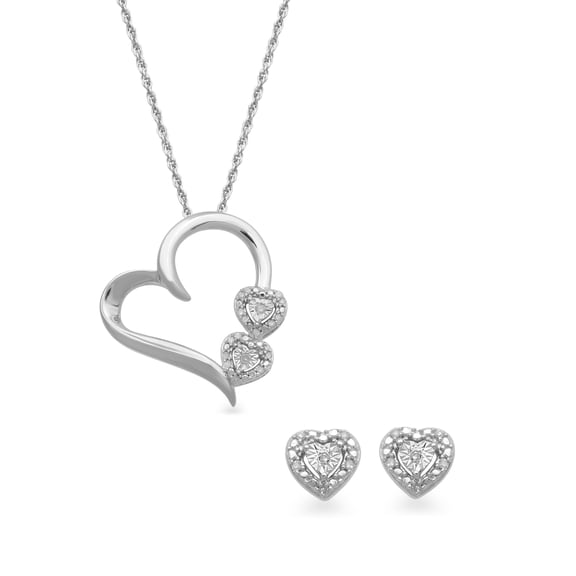 Brilliance Fine Jewelry Diamond Accent Heart Necklace and Earring Set