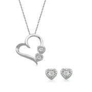 Brilliance Fine Jewelry Diamond Accent Heart Necklace and Earring Set