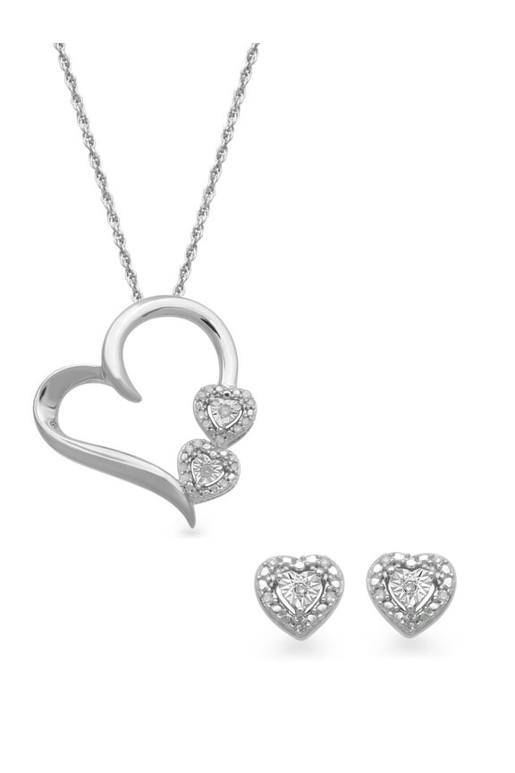 Diamond Accent Heart Necklace and Earring Set