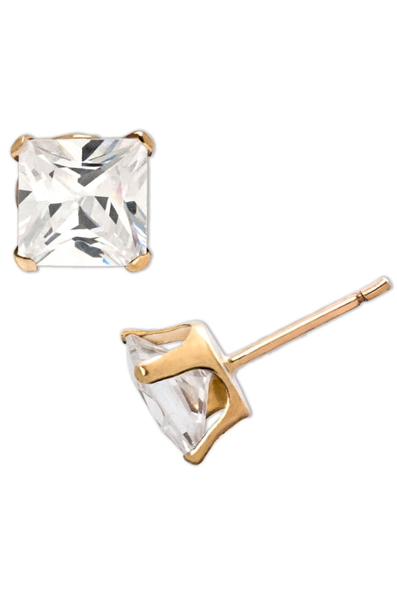 Brilliance Fine Women's 10k Yellow Gold Square CZ Stud Earrings