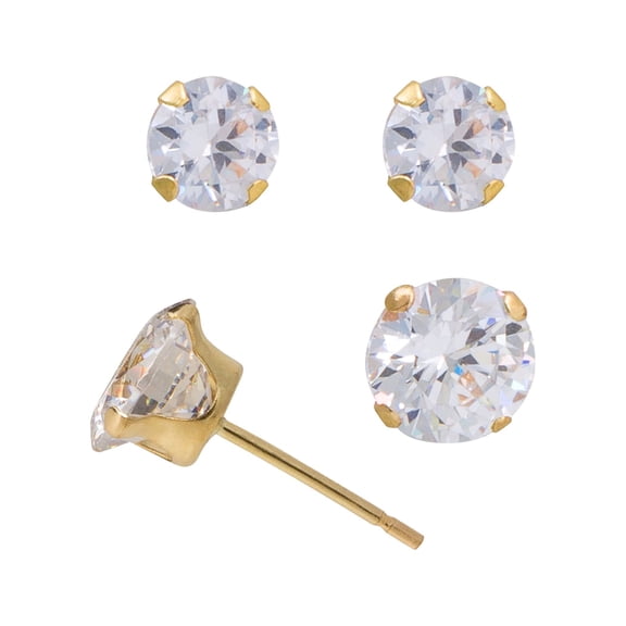 Brilliance Fine Women's 10kt Yellow Gold 6/7mm Cubic Zirconia Stud Earrings, Set of 2