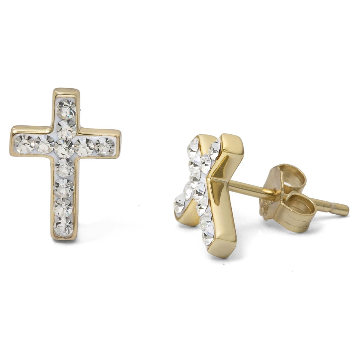 Brilliance Fine Women's Crystal Cross Stud Earrings in 18kt Gold Over Sterling Silver