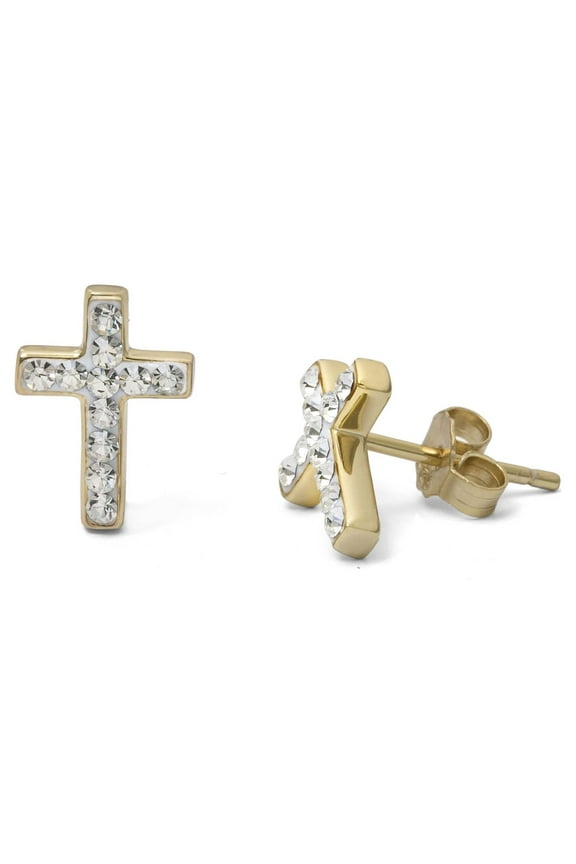 Brilliance Fine Women's Crystal Cross Stud Earrings in 18kt Gold Over Sterling Silver