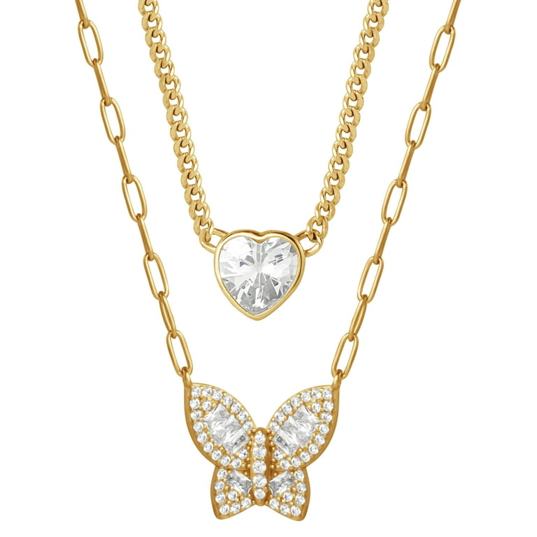 Heart with Butterfly Pendant 14k Gold-plated Silver and Cubic Zirconia Heart with Butterfly Pendant 14k Gold-plated Silver and Cubic Zirconia