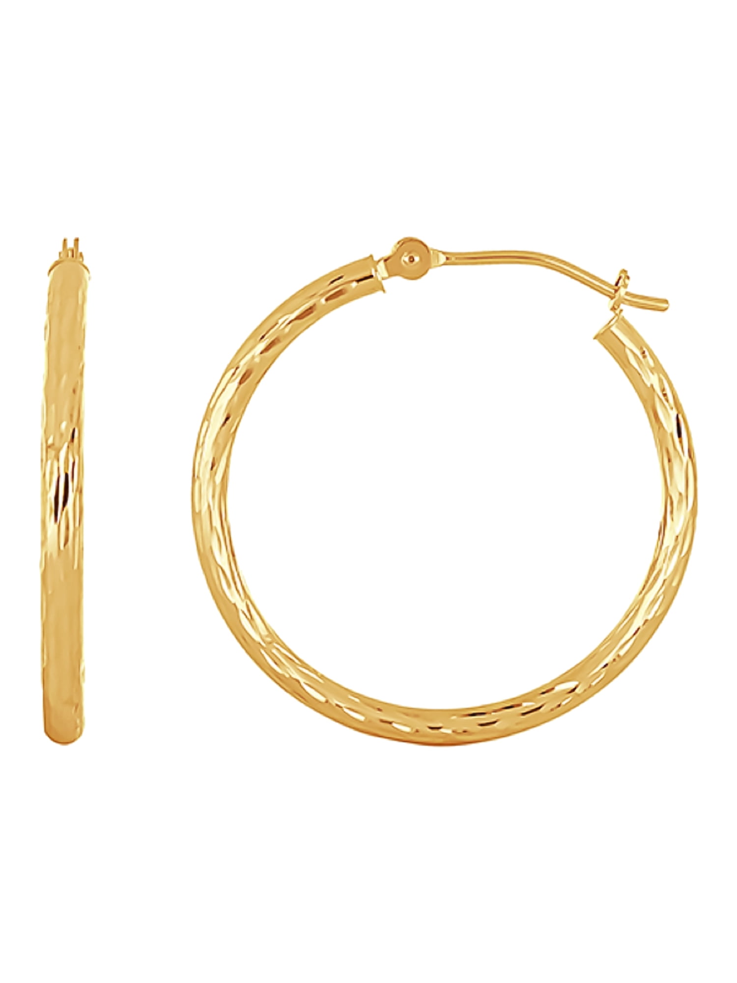 Brilliance Fine Women's Diamond Cut Tube Hoop Earrings in 14K Yellow Gold