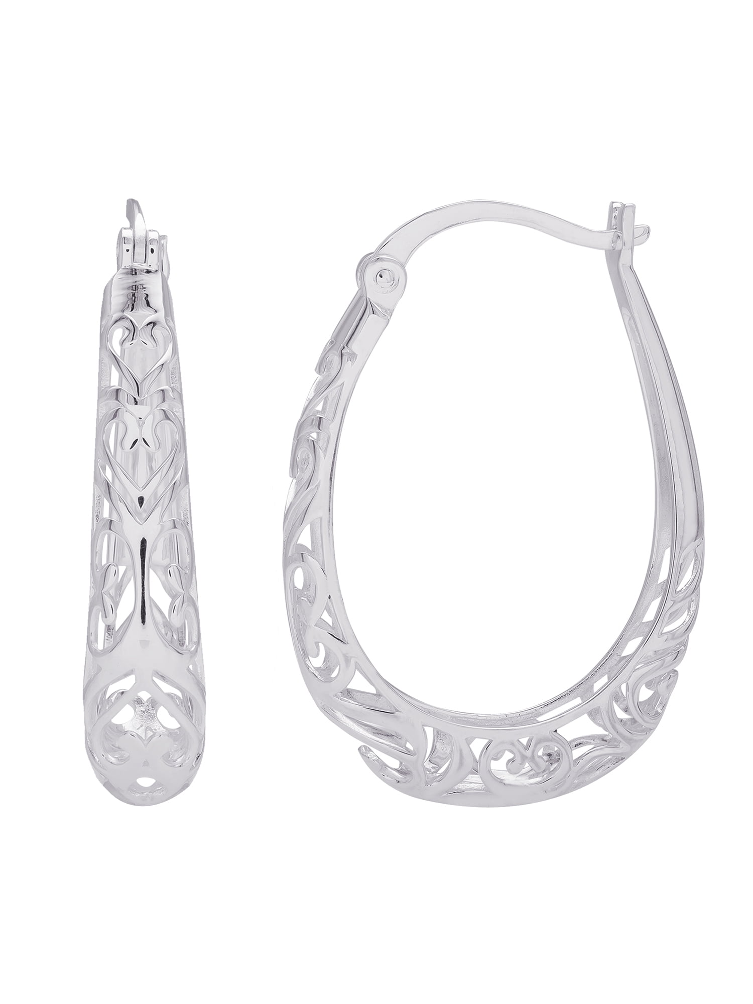 Brilliance Fine Women’s Filigree Hoop Earrings, Sterling Silver