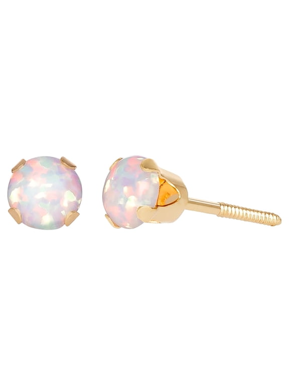 Brilliance Fine- Women's Girls 14K Yellow Gold White Opal Round Stud Earrings
