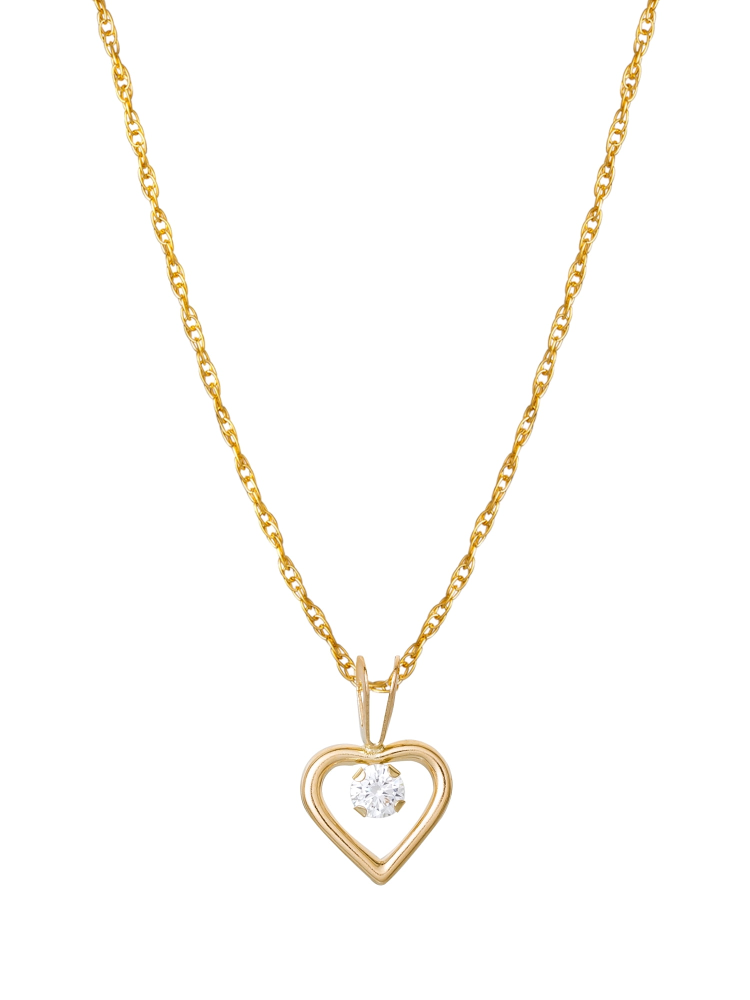 Brilliance Fine Women's Jewelry Open Heart CZ Pendant Chain Necklace, 14K Yellow Gold, 18”