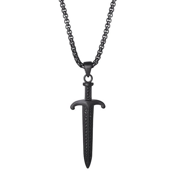 Brilliance Fine Women's Jewelry Stainless Steel IP Black Plated Simulated Diamond Dagger Pendant Necklace, 22" Chain