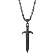 Brilliance Fine Womens Jewelry Stainless Steel IP Black Plated Simulated Diamond Dagger Pendant Necklace, 22 Chain