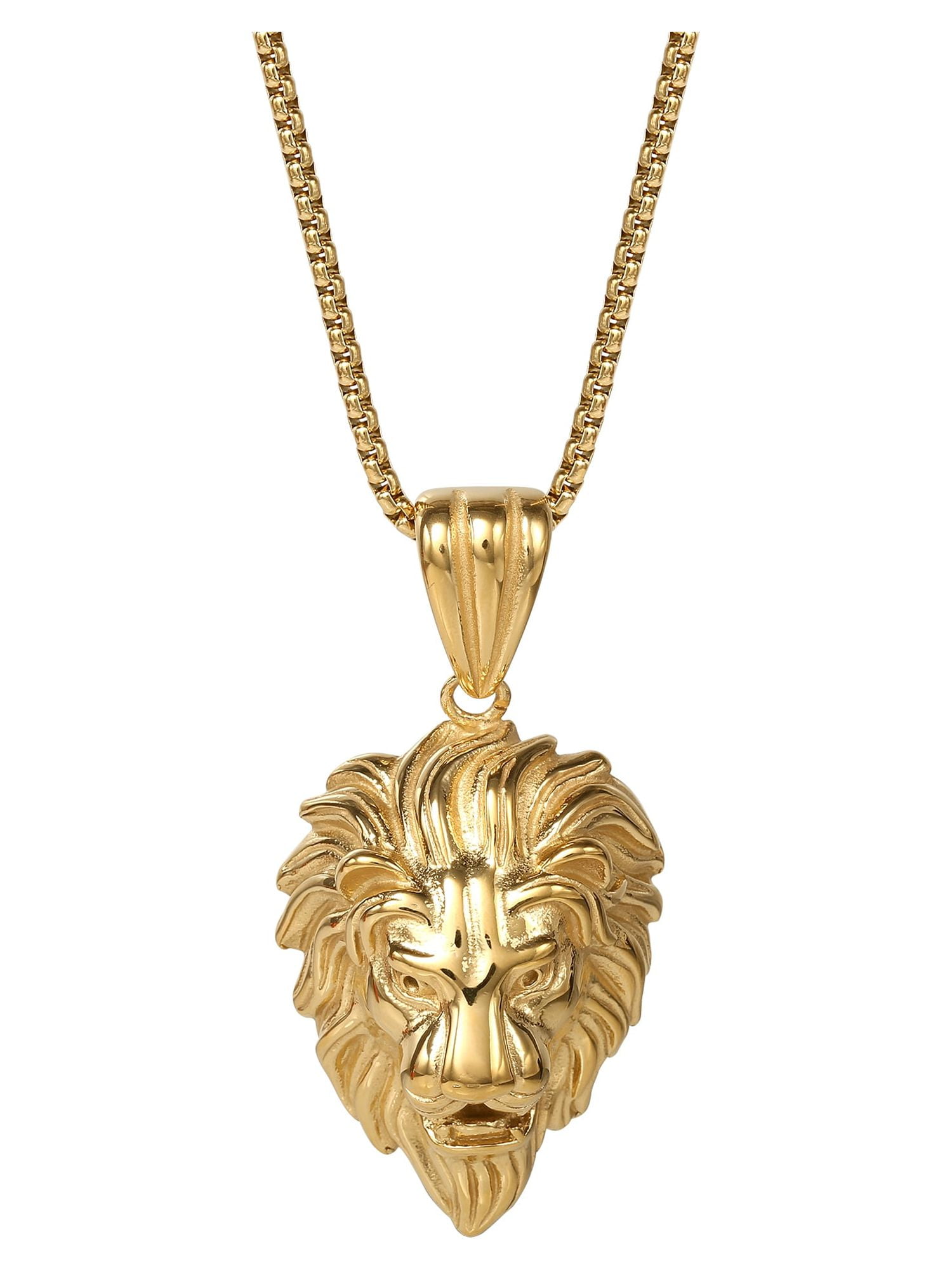 Brilliance Fine Jewelry Men's Stainless Steel Yellow Gold-Plated Lion Pendant Necklace, 22" Chain