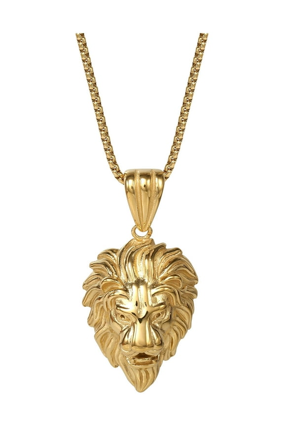 Men's Stainless Steel Yellow Gold-Plated Lion Pendant Necklace, 22" Chain