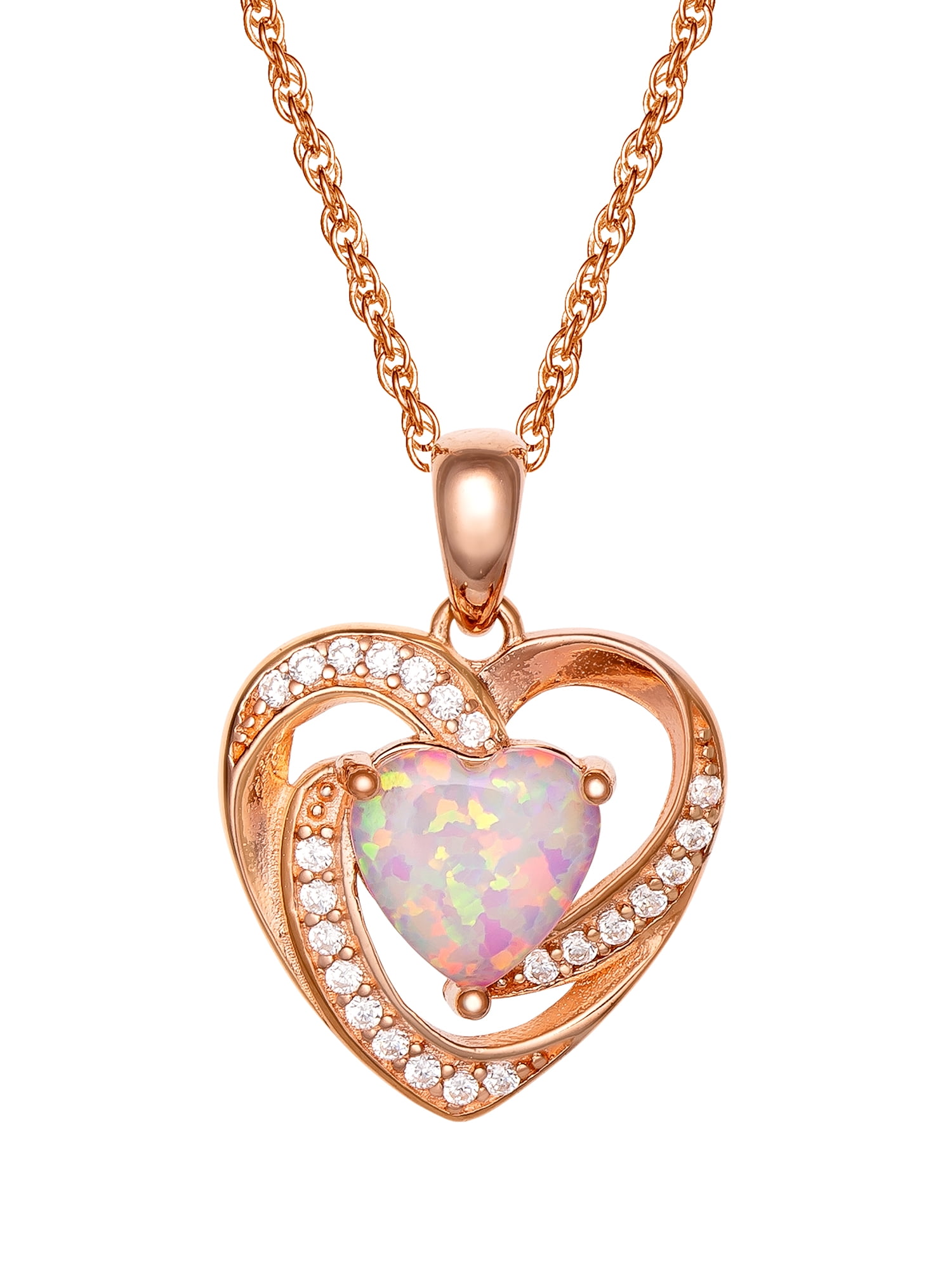 BRILLIANCE FINE JEWELRY Brilliance Fine Women's Jewelry Sterling Silver 14kt Gold Plated Cubic Zirconia and Created Opal Heart Pendant, 18" Chain