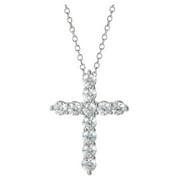 Brilliance Fine- Womens Silver Plated Brass Cubic Zirconia Cross Pendant, 18" + 2" Ext Chain
