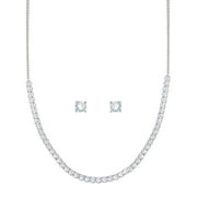 Brilliance Fine Women's Silver Plated Brass Cubic Zirconia Tennis Necklace and Earring Set