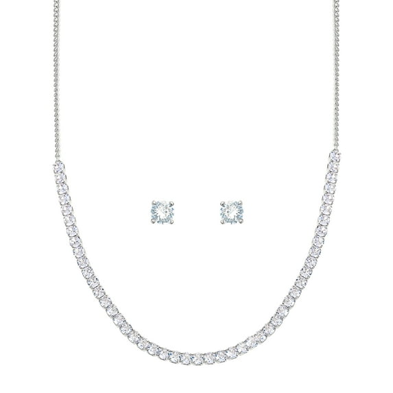 Brilliance Fine Women's Silver Plated Brass Cubic Zirconia Tennis Necklace and Earring Set