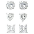 thumbnail image 1 of Brilliance Fine Women's Silver-Plated Cubic Zirconia Heart, Round, Square Earring Set, 1 of 5